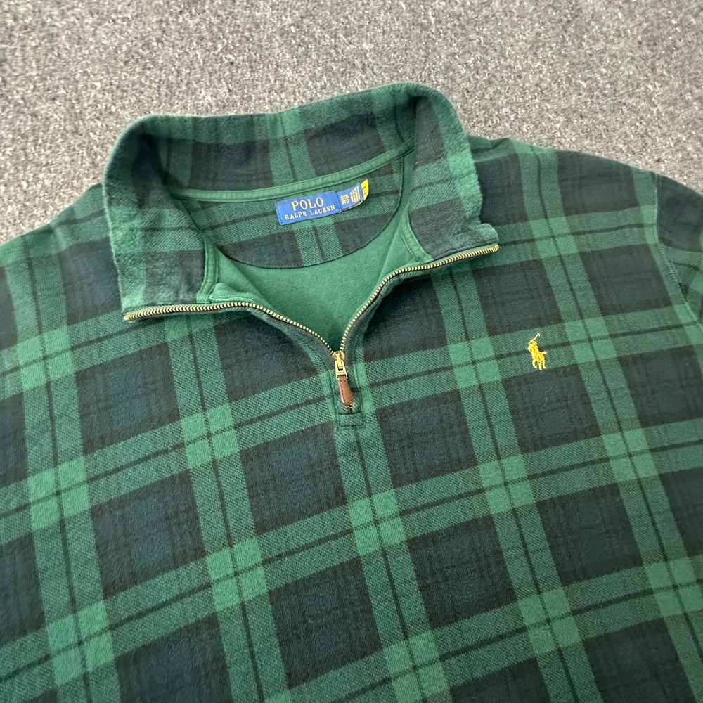 Polo Ralph Lauren Estate Rib 3XB Black Watch Plaid Quarter Zip Pullover Men